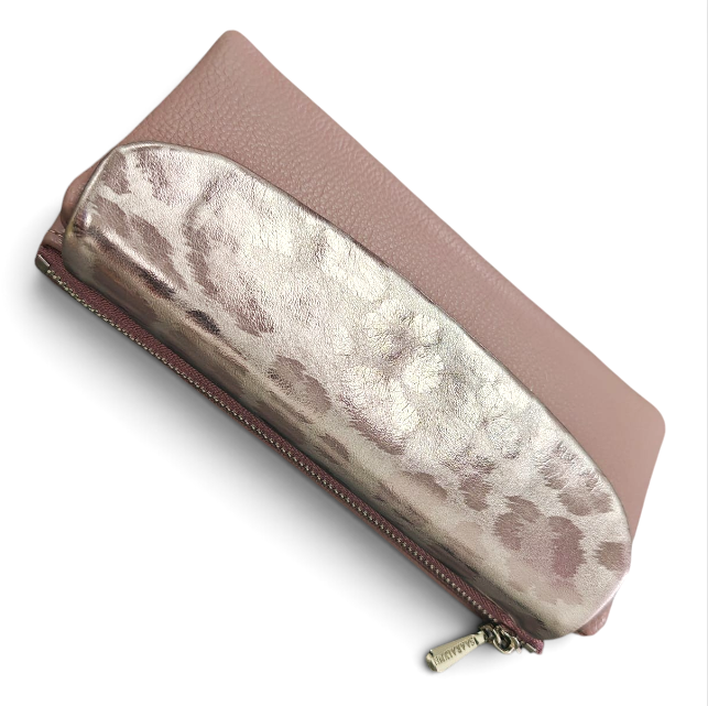Soft Pu Metallic Leopard Print Long Purse Clutch + Gift Box: Apricot