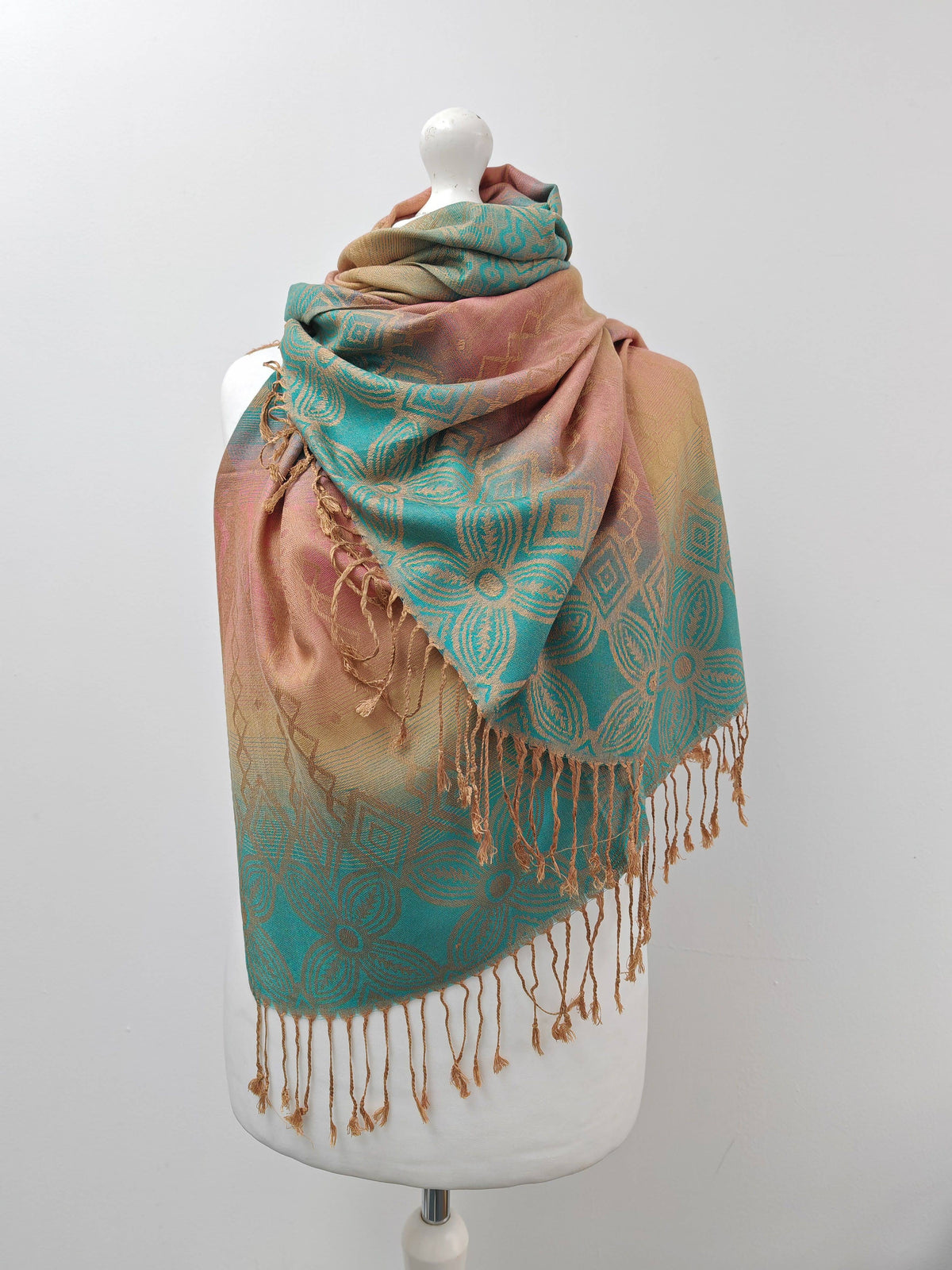 Super Soft Reversible Pashmina scarf /Shawl-Azec 6364: Blue