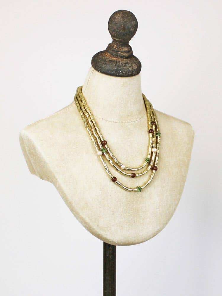 KH6601G TRIPLE-STRAND SNAKE NECKLACE WITH BEADS