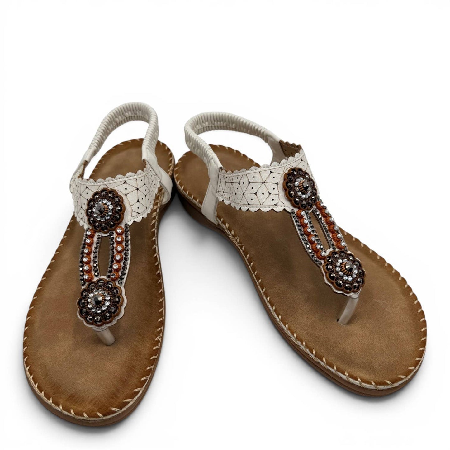 Women's Beaded Bohemian Flip Flop Sandals RT268-6: Beige