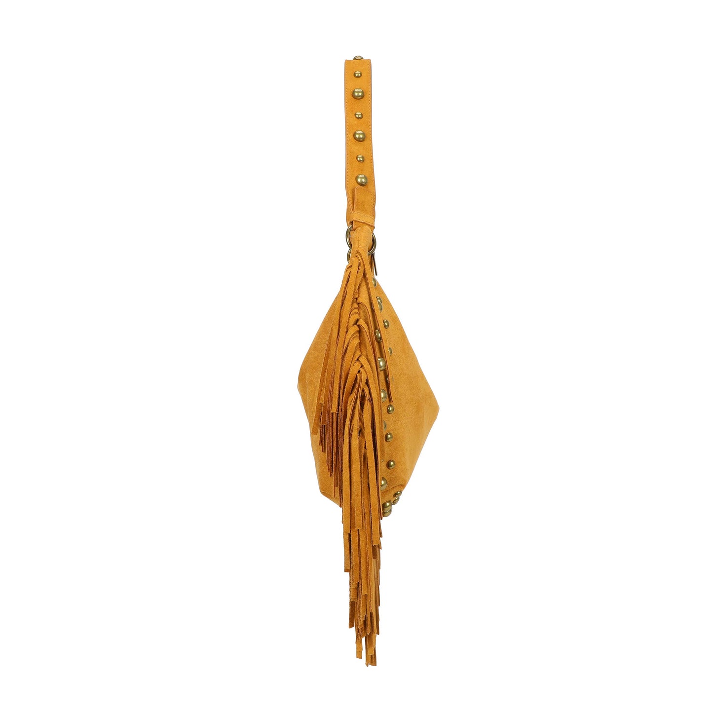 H701 Fringe Hobo Bag with Stud Detail: Beige