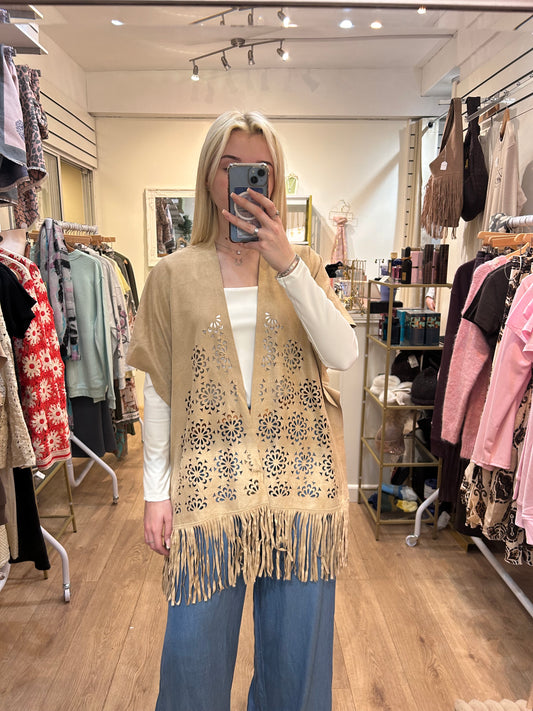 FAUX SUADE TASSLE CAPE