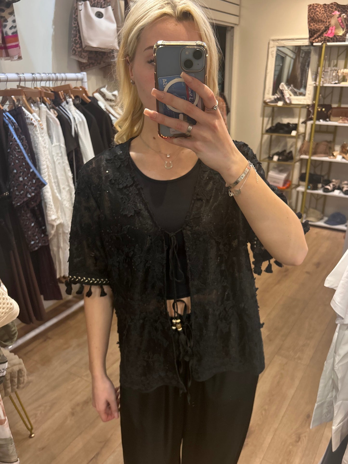 DETAILED SHEER TIE UP CARDI