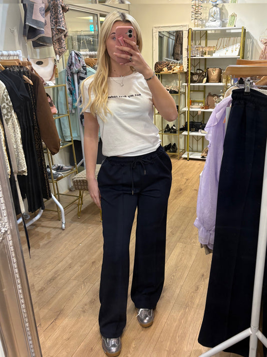 Navy Wide Leg Seem Trouser