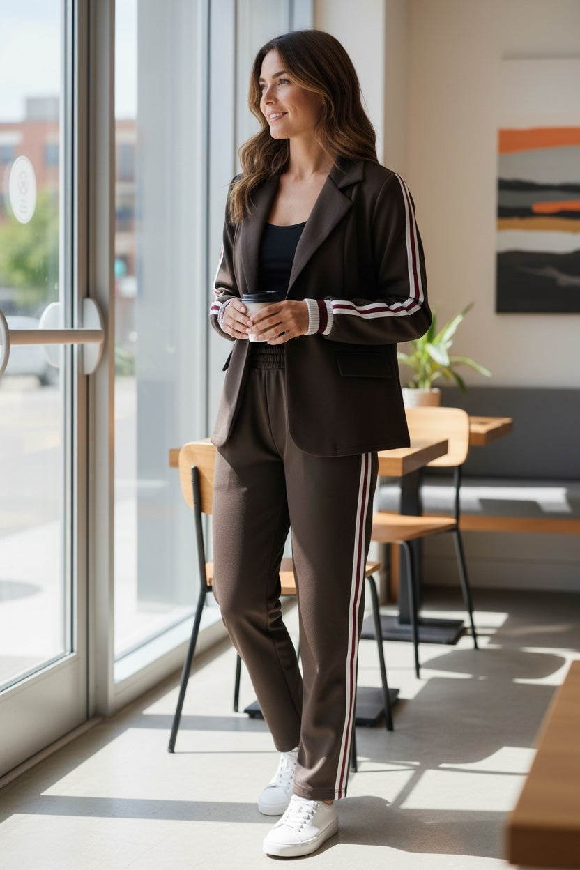 Chocolate Side Stripe Blazer Co-ord
