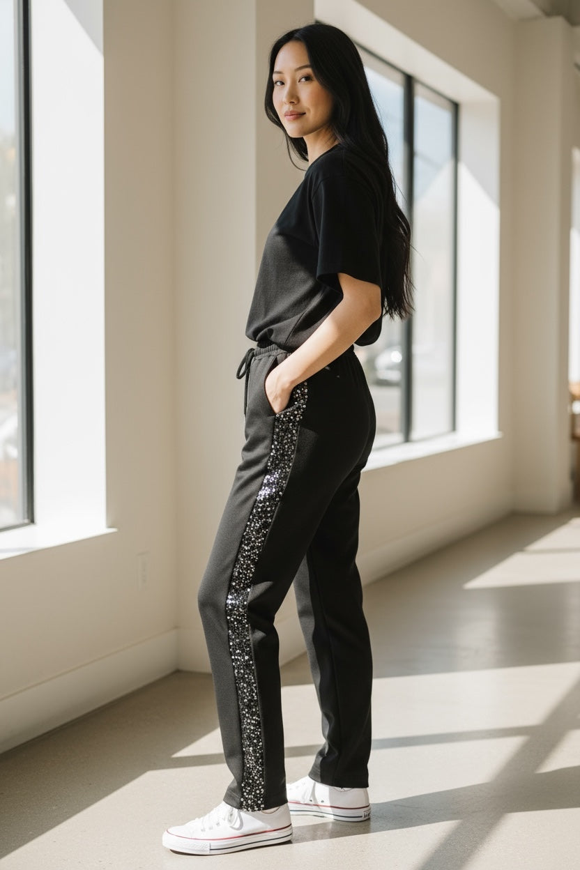 Sequin Stripe Detail Trouser