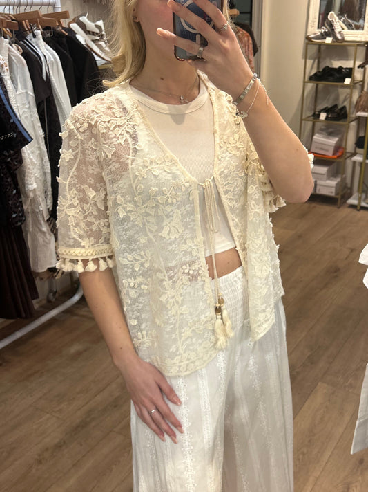 CREAM DETAILED SHEER CARDI