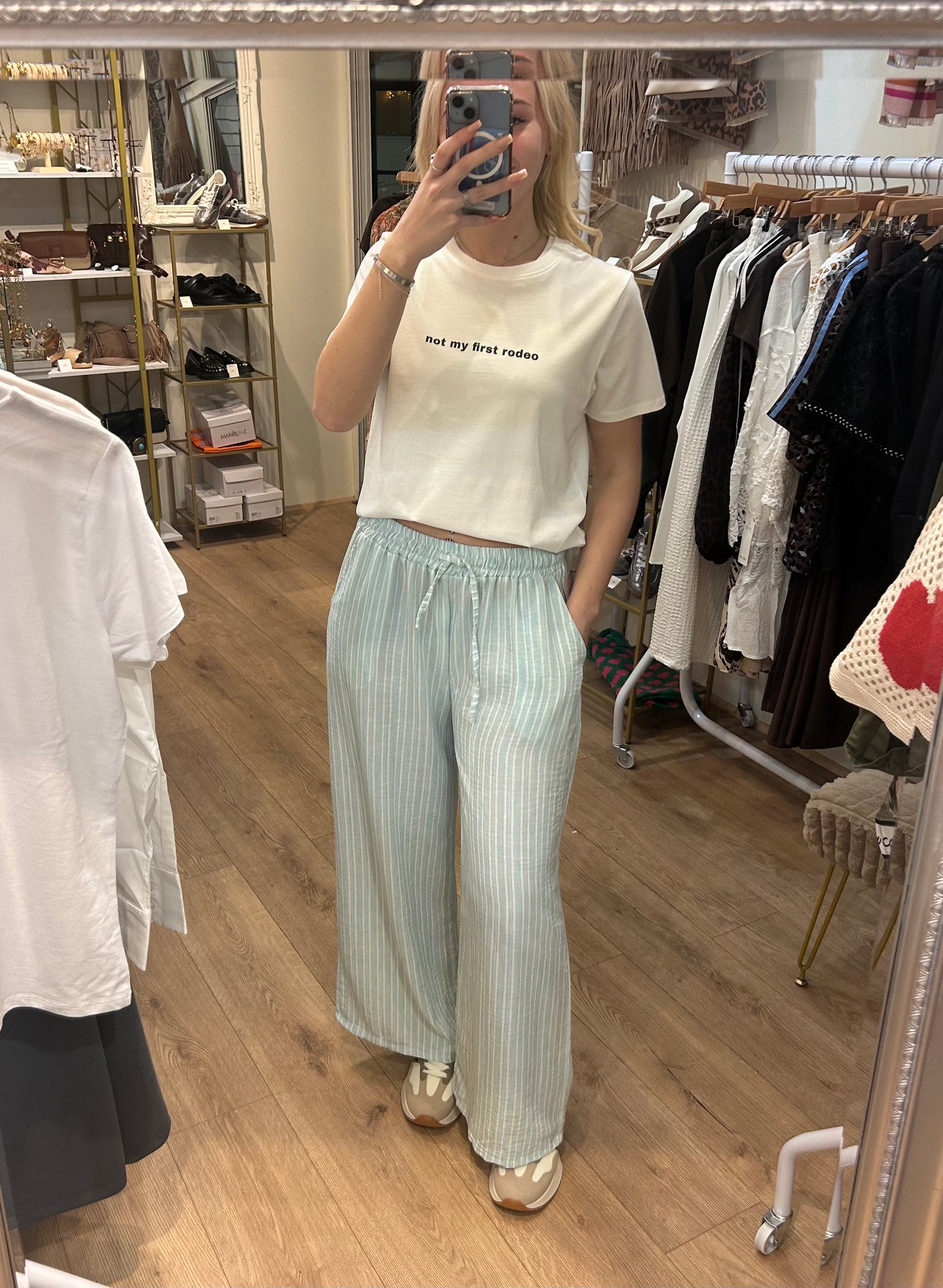 AQUA PINSTRIPE COTTON TROUSER