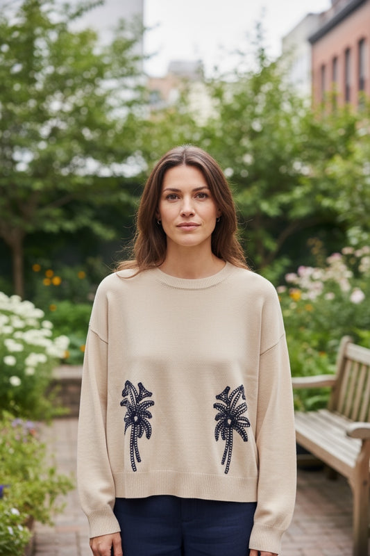 Cream Palm Stitch Fine Knit