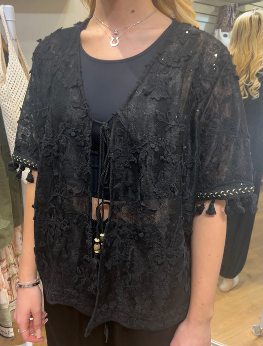 DETAILED SHEER TIE UP CARDI