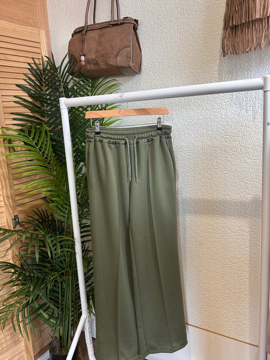 Khaki Front Seem Wide Trousers
