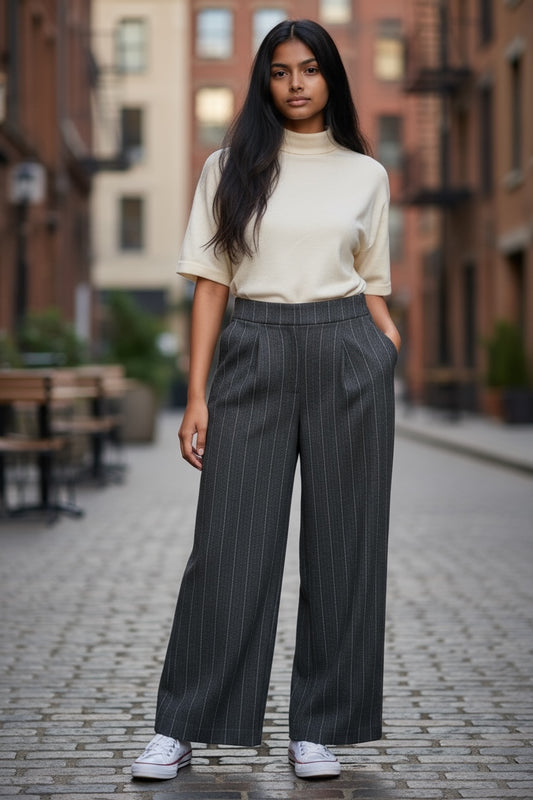 Wide Stretch Pinstripe Trouser