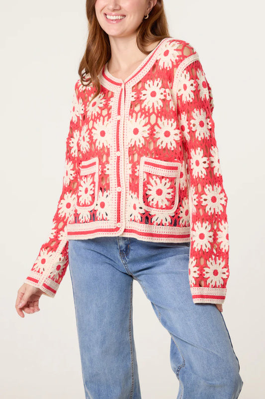 CORAL CROCHET CARDIGAN