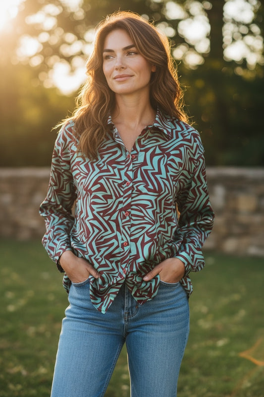 Patterned Satin look Shirt