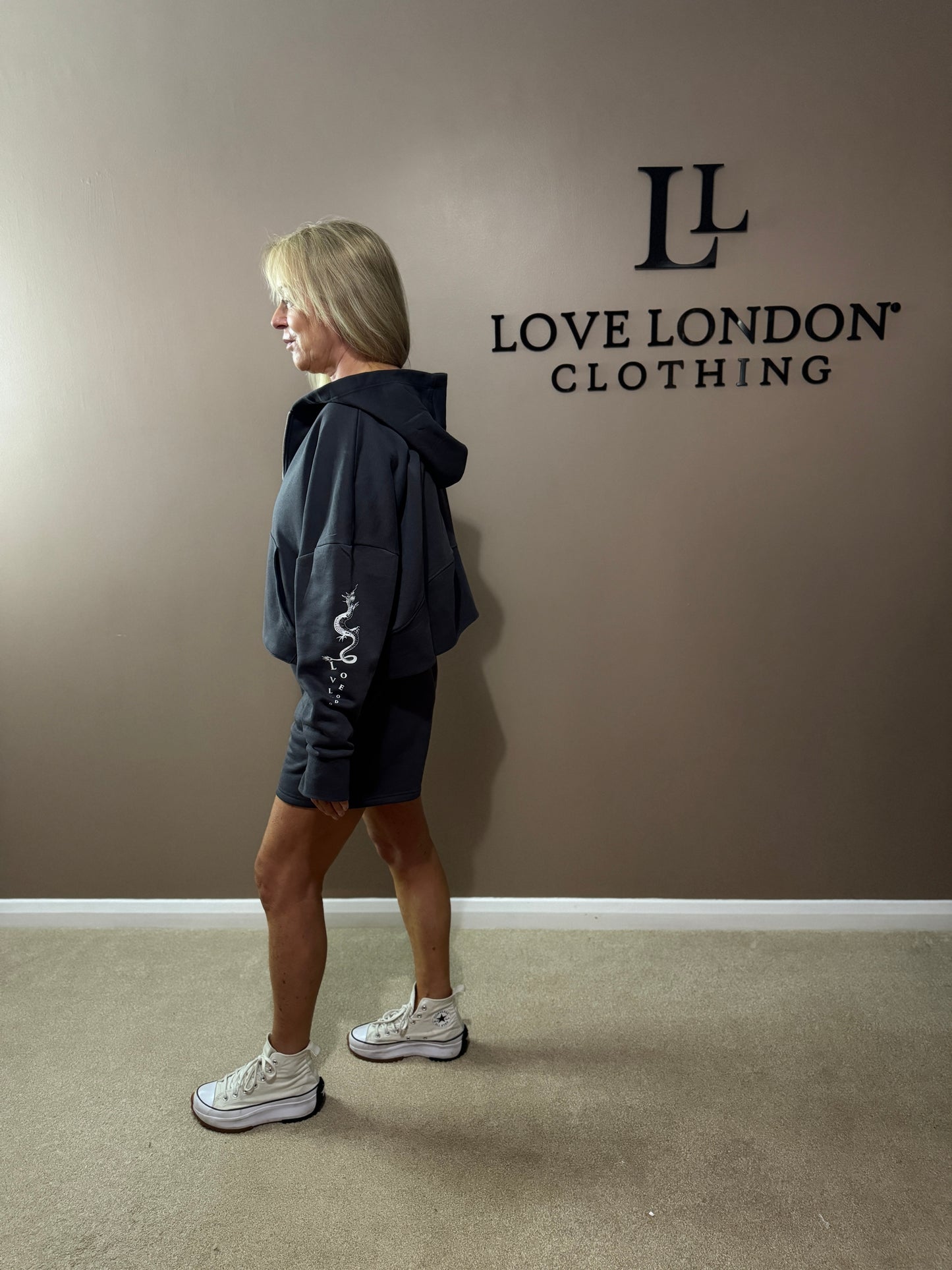 HALF ZIP HOODIE WITH LOVE LONDON DRAGON