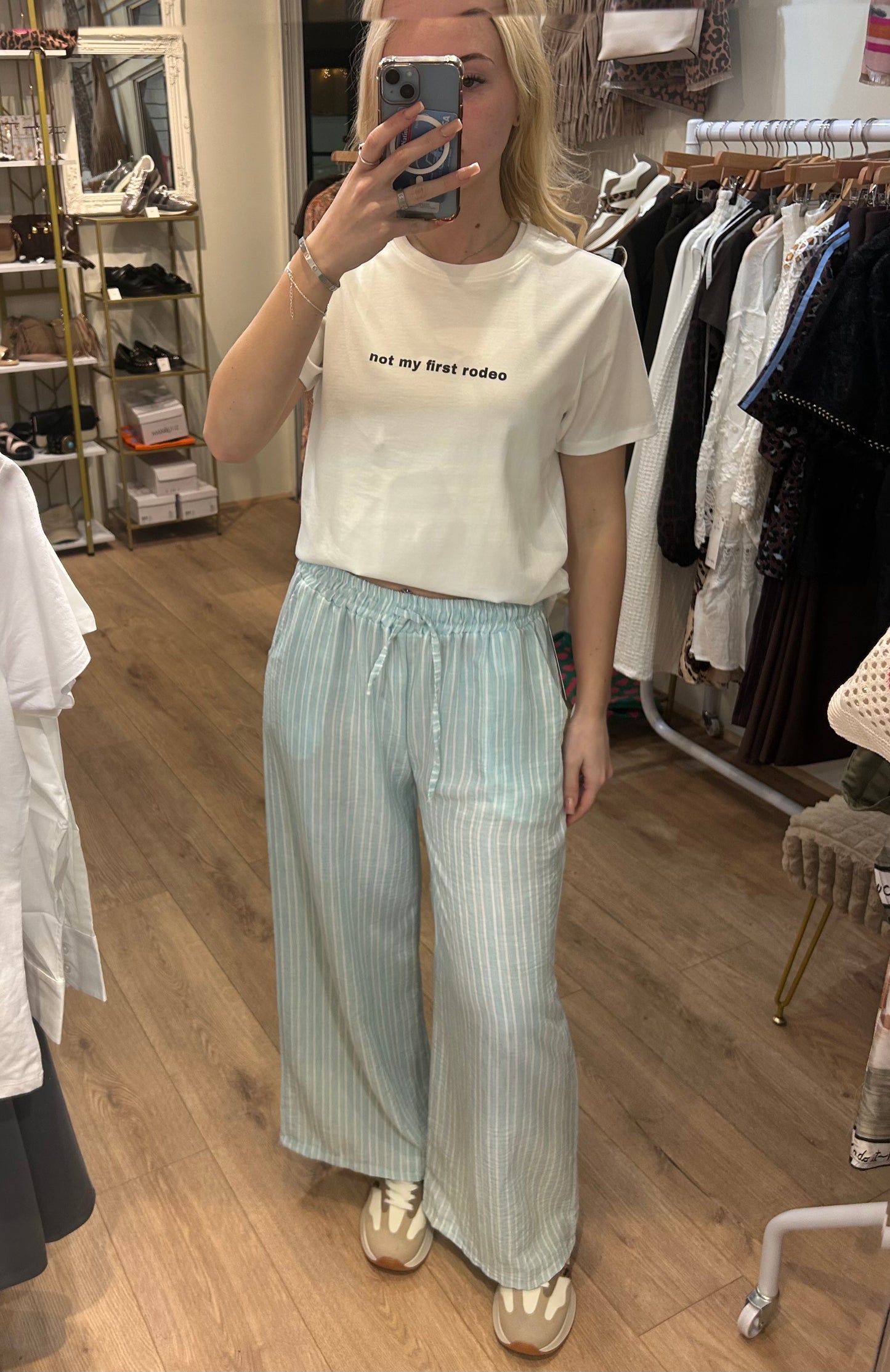 AQUA PINSTRIPE COTTON TROUSER