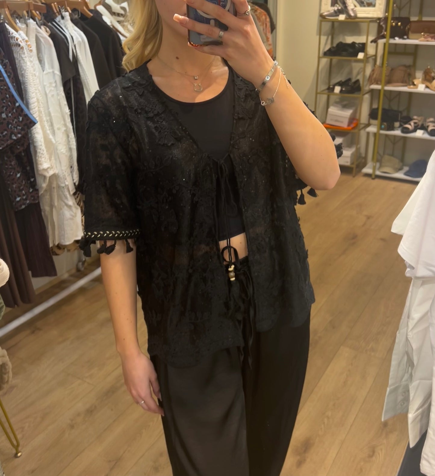 DETAILED SHEER TIE UP CARDI