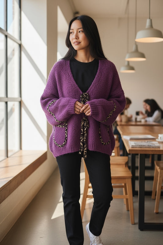 Purple Leopard trim Cardi