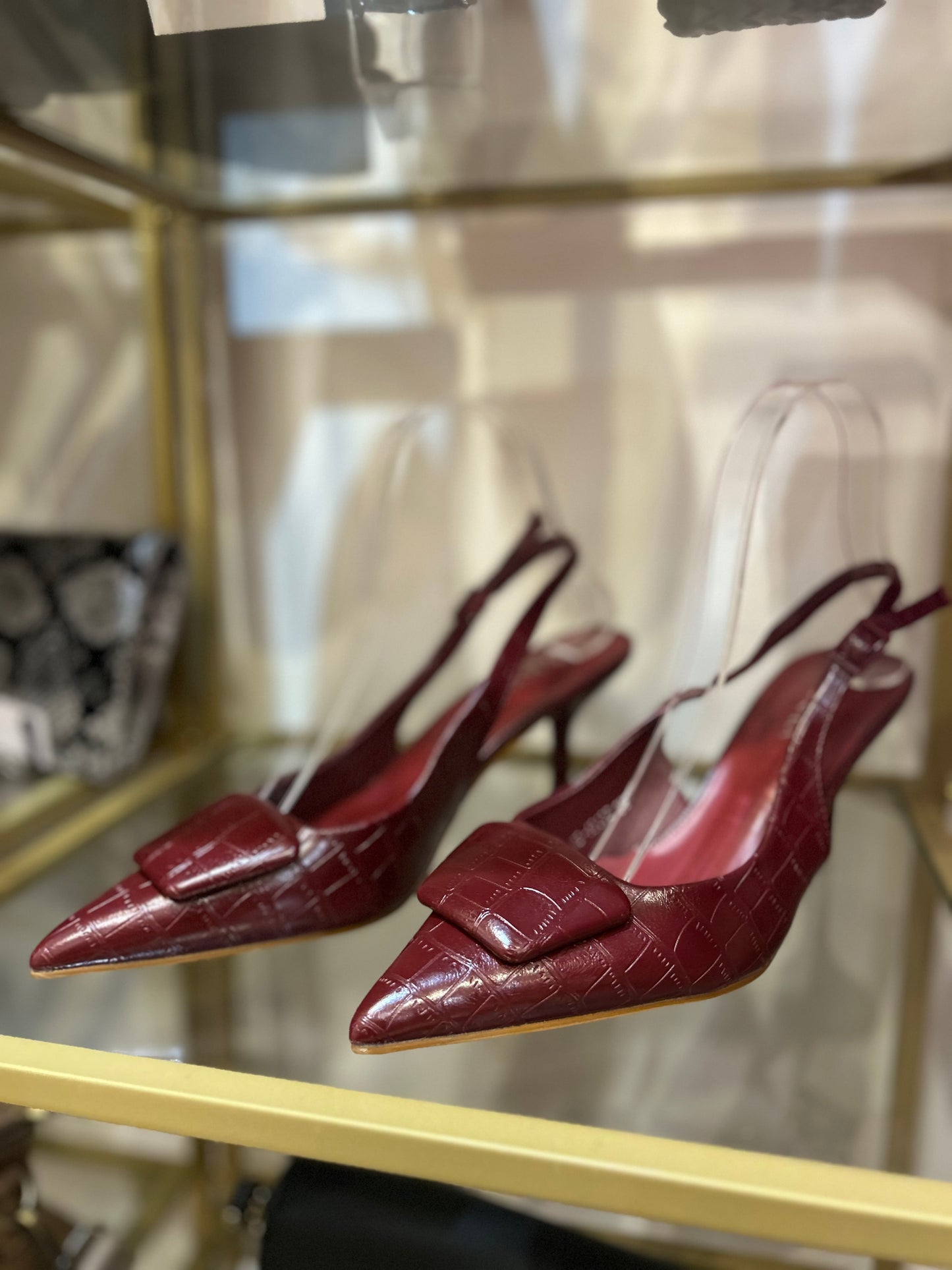 Wine Croc Print Slingback Heel