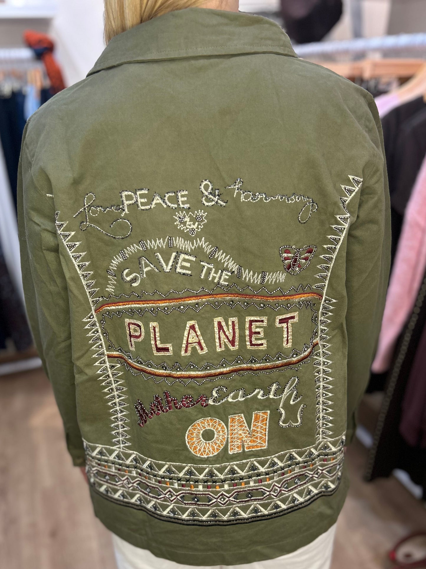 Khaki Cotton Jacket with Back design