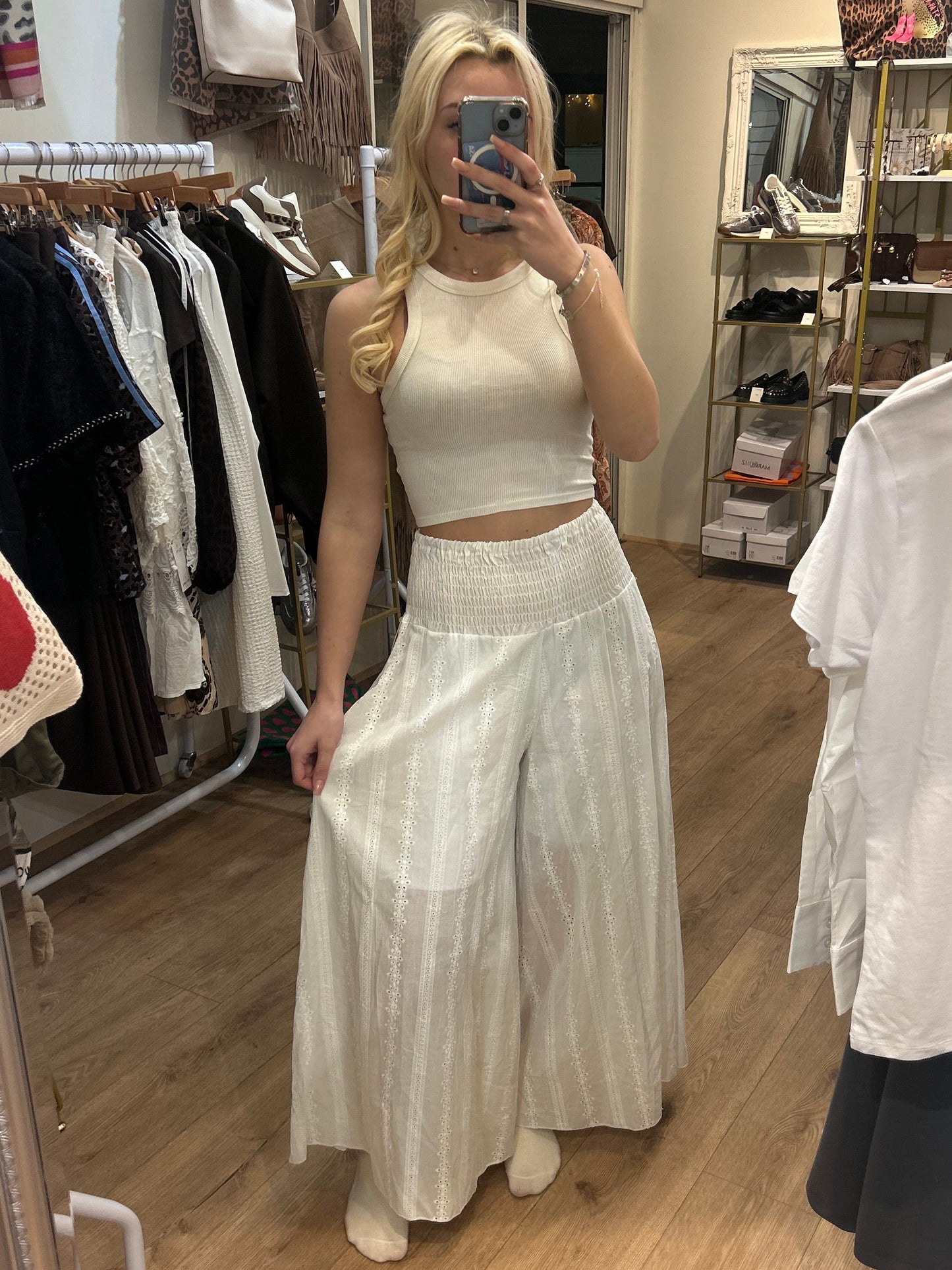 WHITE EMBROIDERY ANGLAIS TROUSER