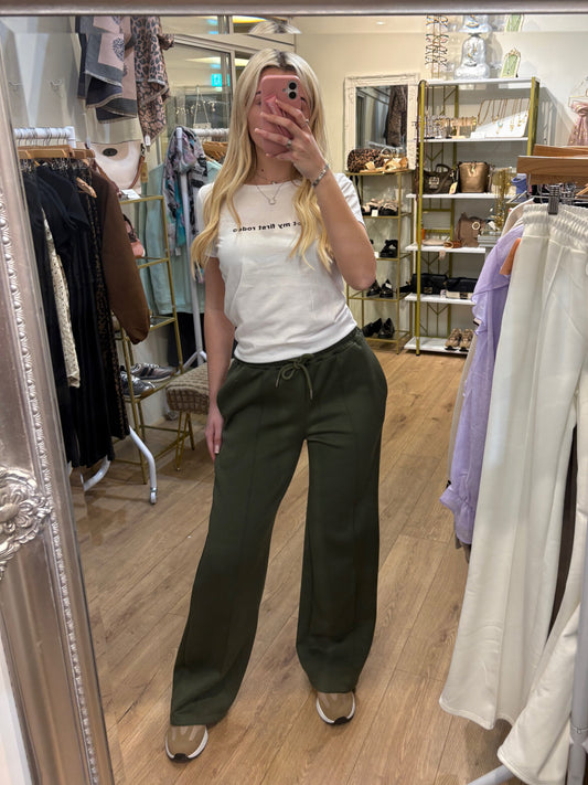 Green Wide Leg Seem Trouser