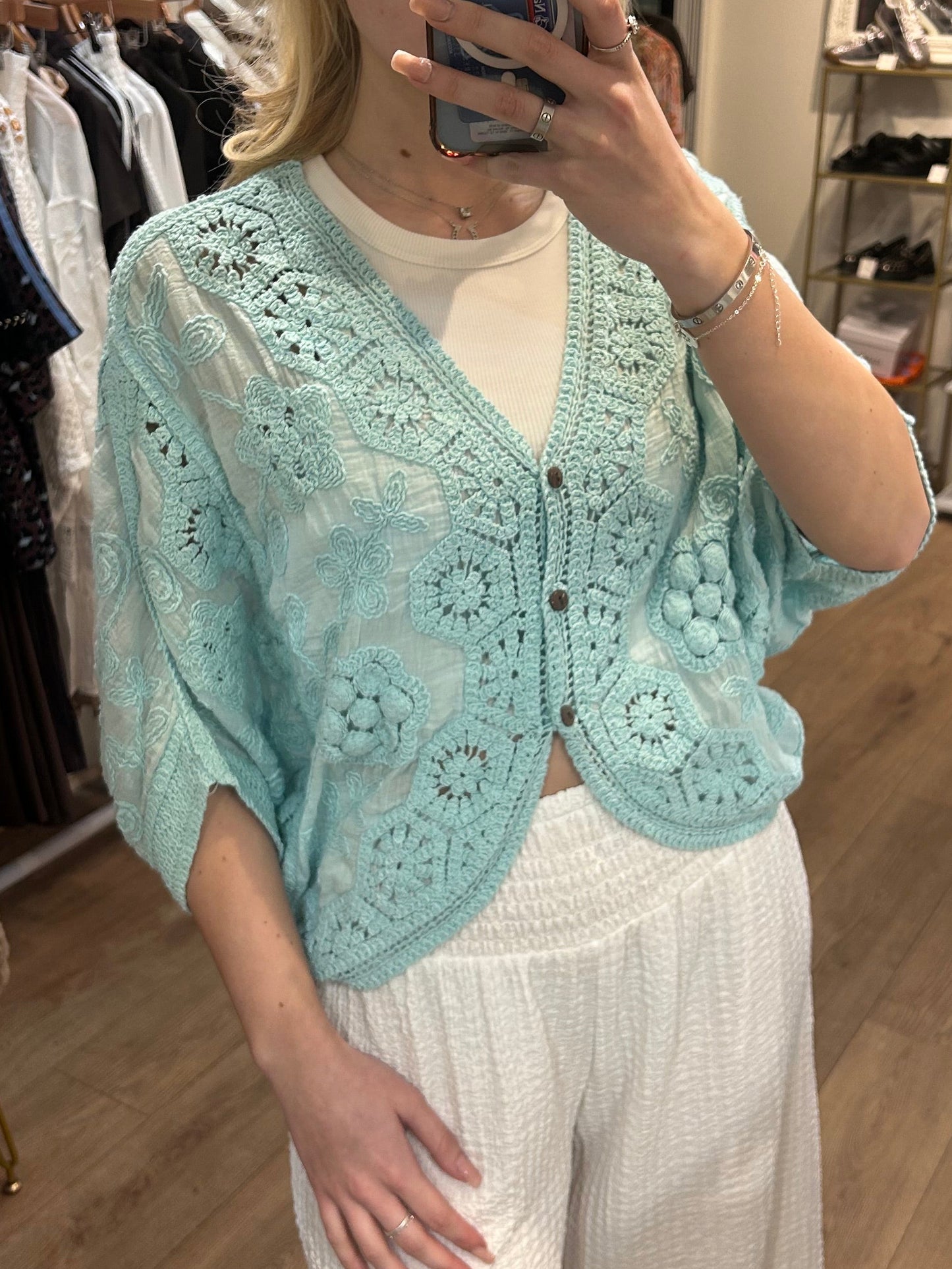 MINT BUTTON UP CROCHET