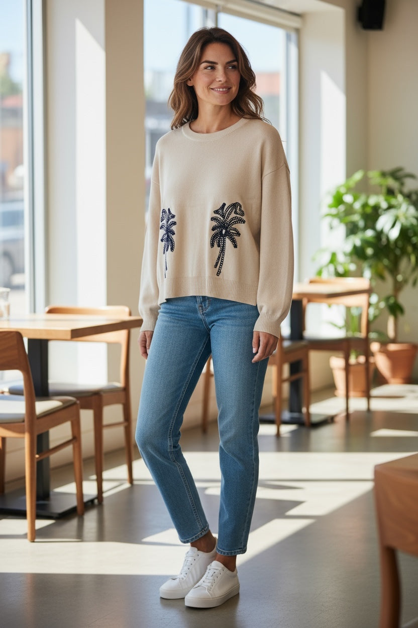 Cream Palm Stitch Fine Knit