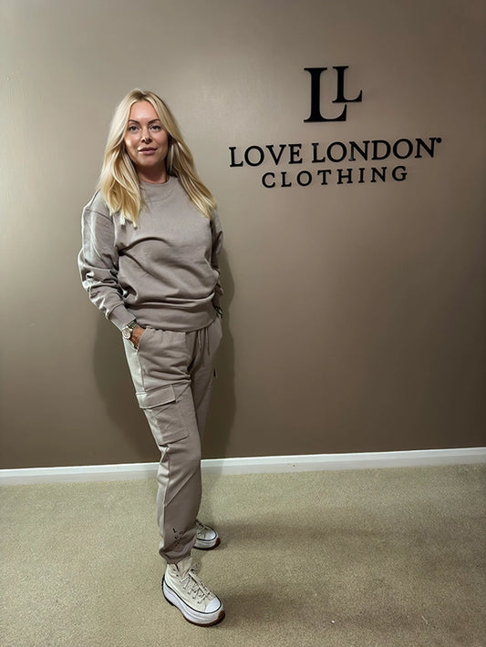 STONE JOGGERS WITH LOVE LONDON DESIGN