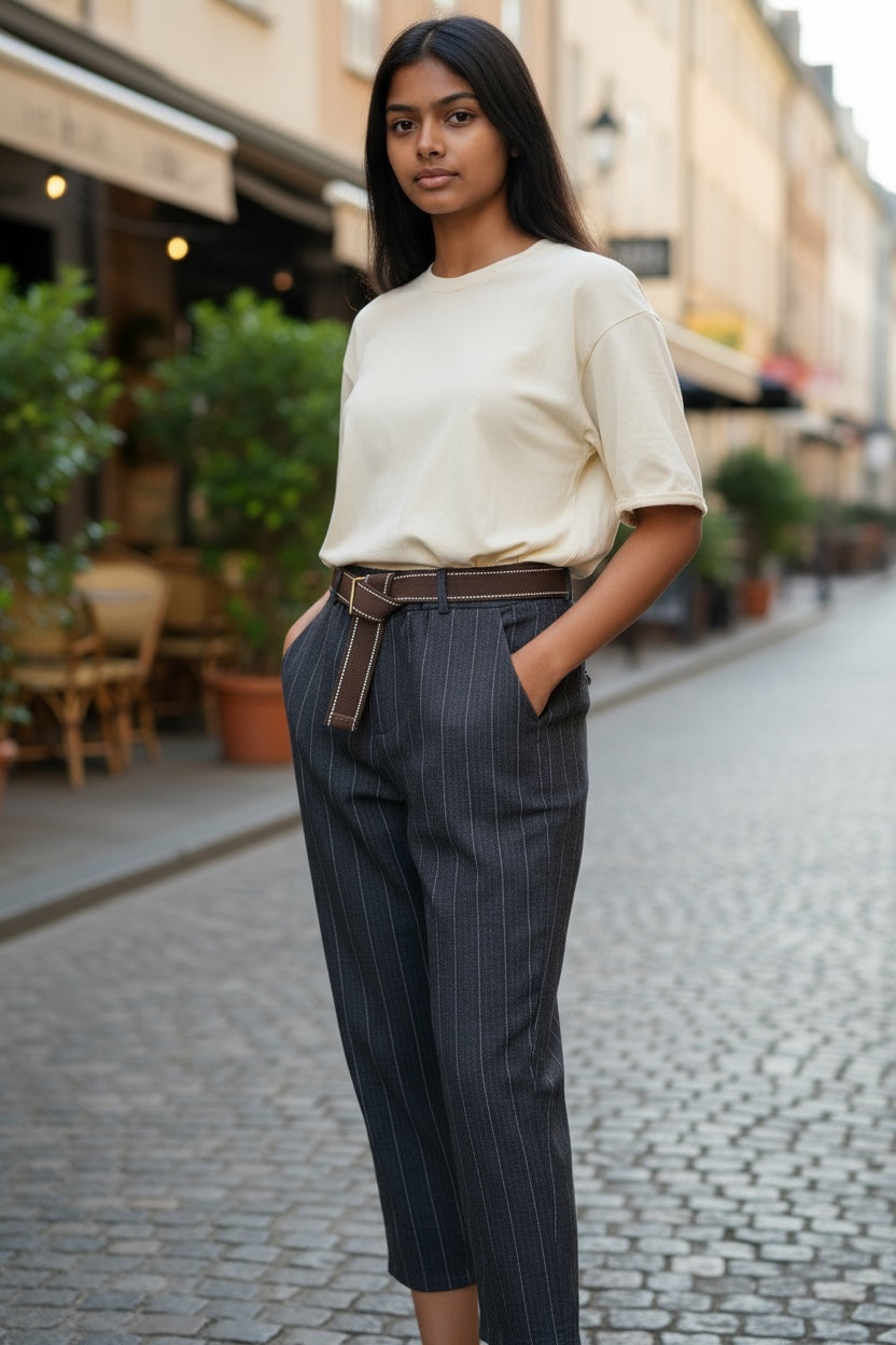 Navy Stretch Pinstripe Trouser