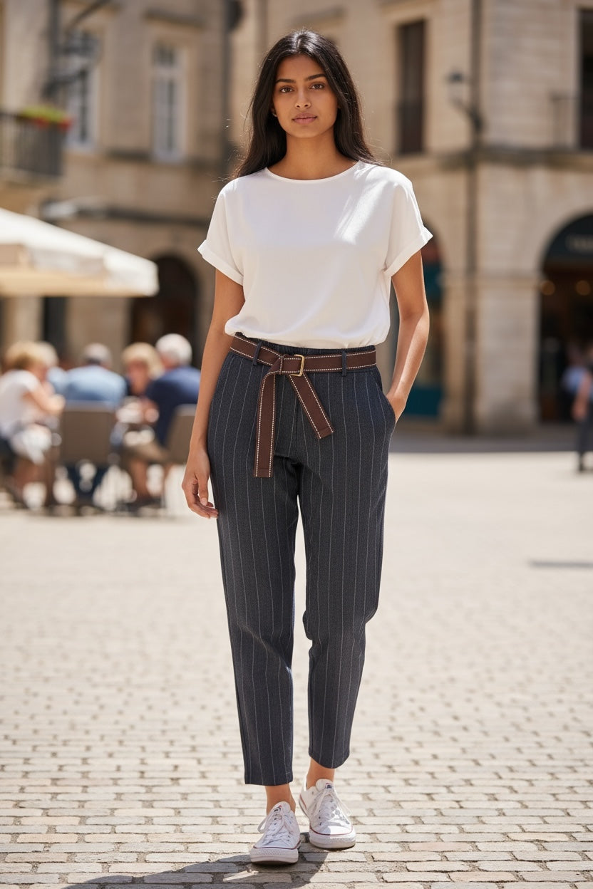 Navy Stretch Pinstripe Trouser
