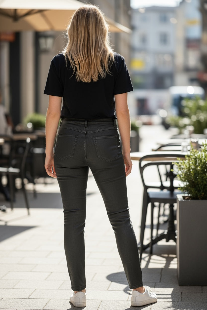 Dark Olive Stretch Straight Coated Trouser