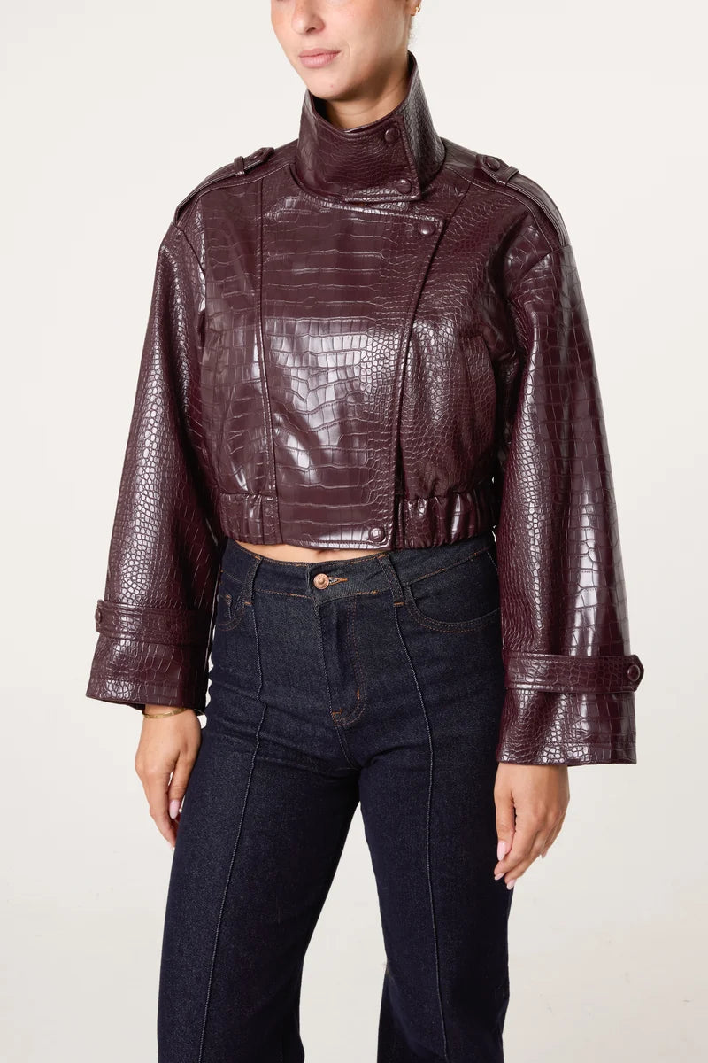 Burgundy Moc Croc Jacket