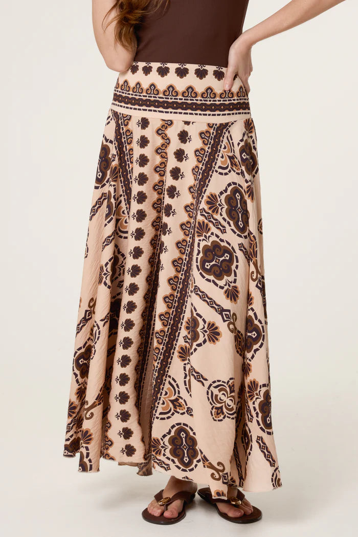 BROWN PRINTED WIDE LEG TROUSER