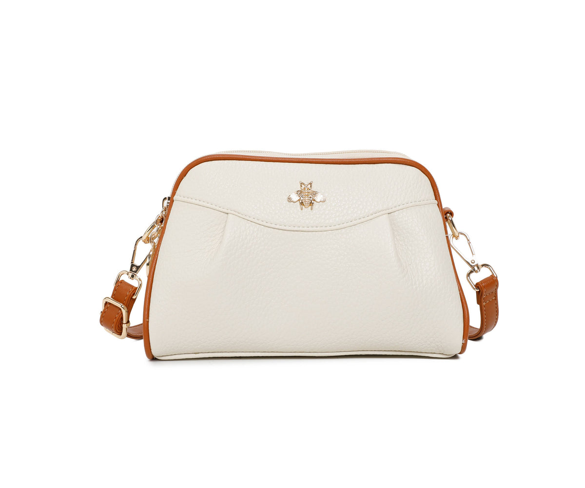 Double Zipper Bee Shoulder Bag Cross Body Bag - 9325: Black