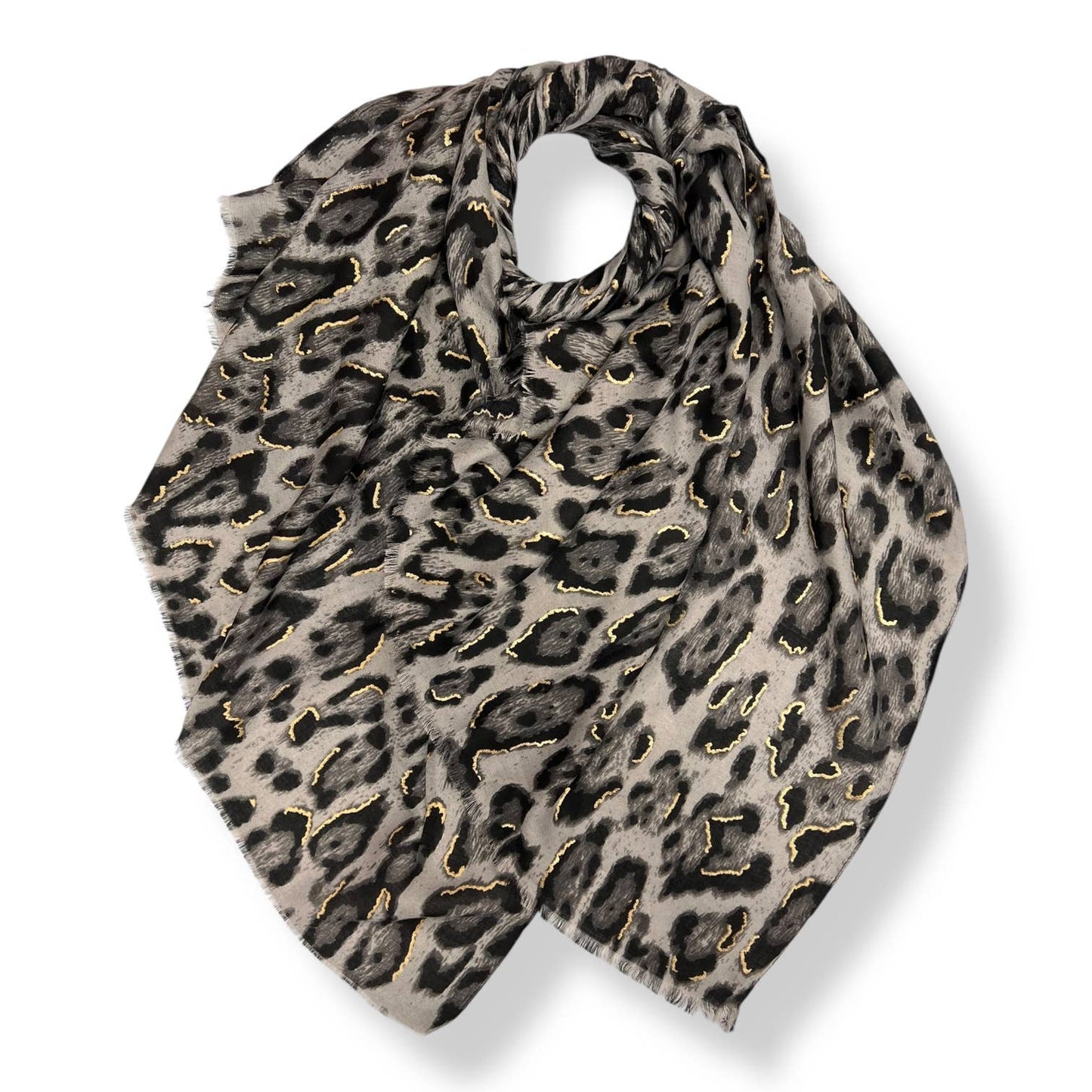 Leopard Print Scarf With Gold Detailing