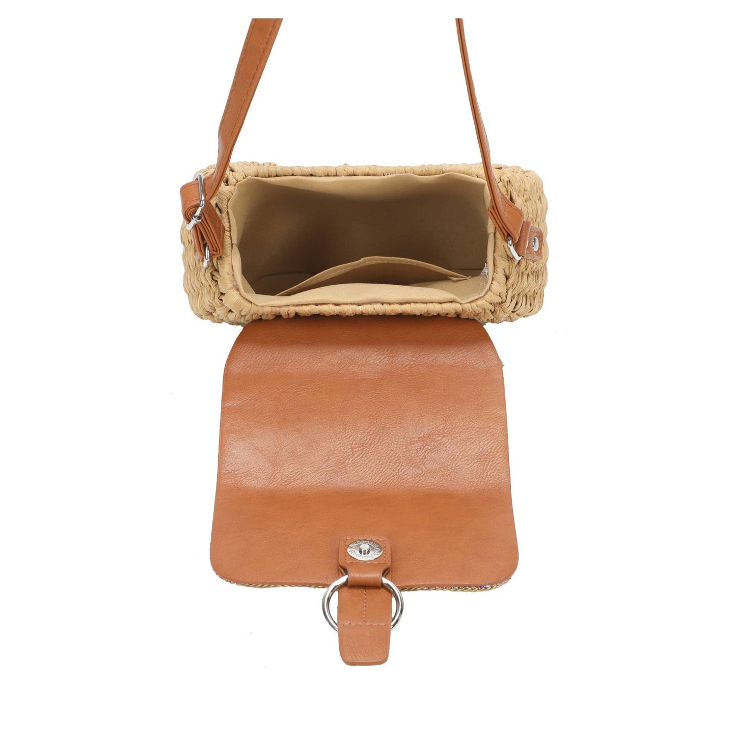 J6520 Straw Crossbody Bag: Beige