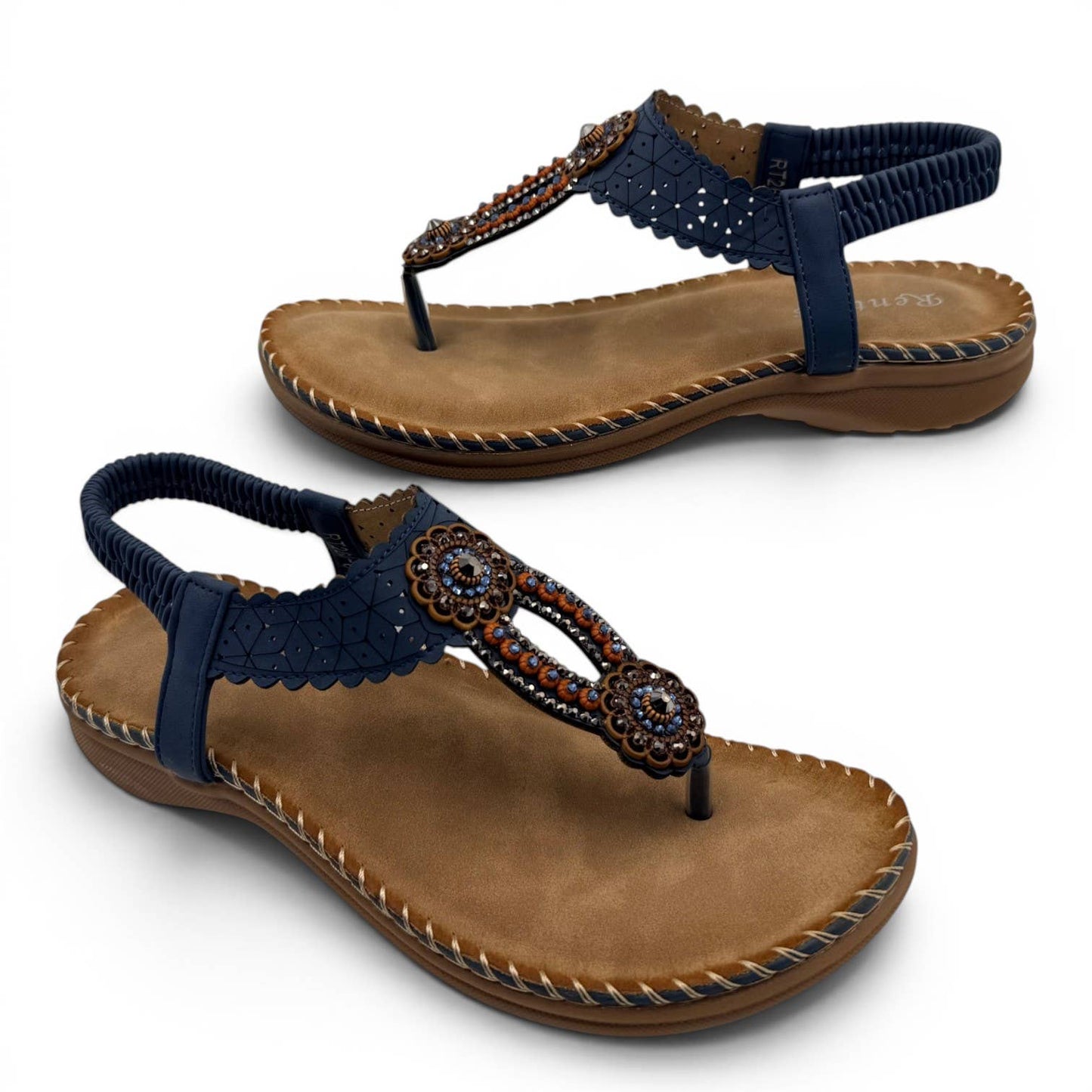 Women's Beaded Bohemian Flip Flop Sandals RT268-6: Beige