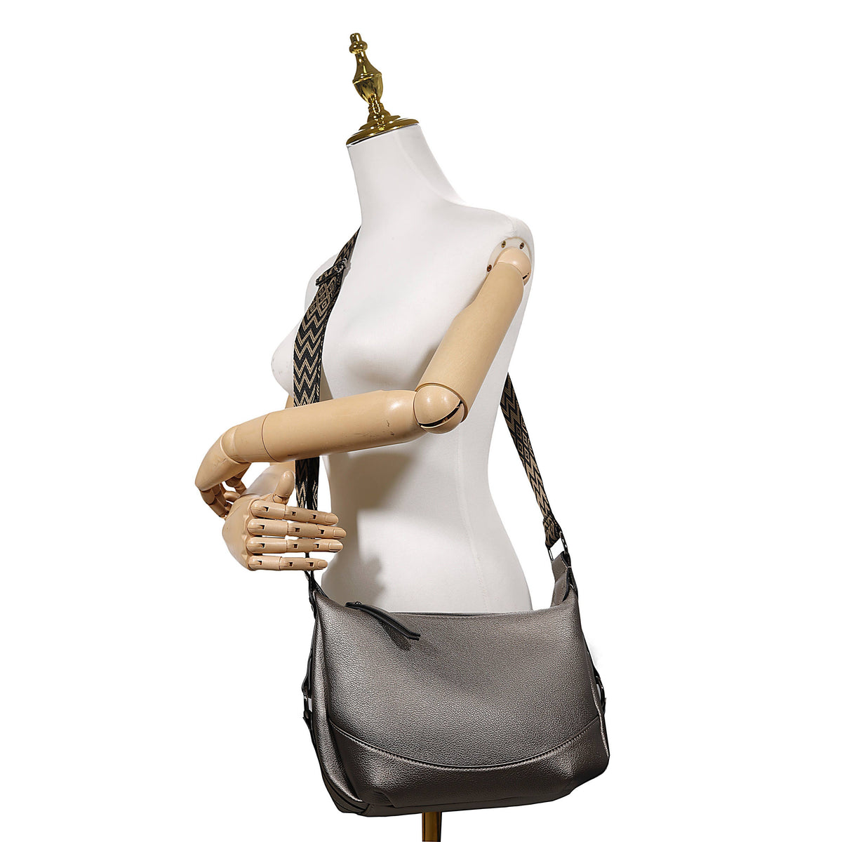 Superbia Soft Double Zipper Shoulder Bag Hobo Bag-9149: Bronze