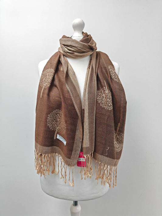 Super Soft Pashmina Scarf Shawl Wrap-2412 Life Tree: Brown