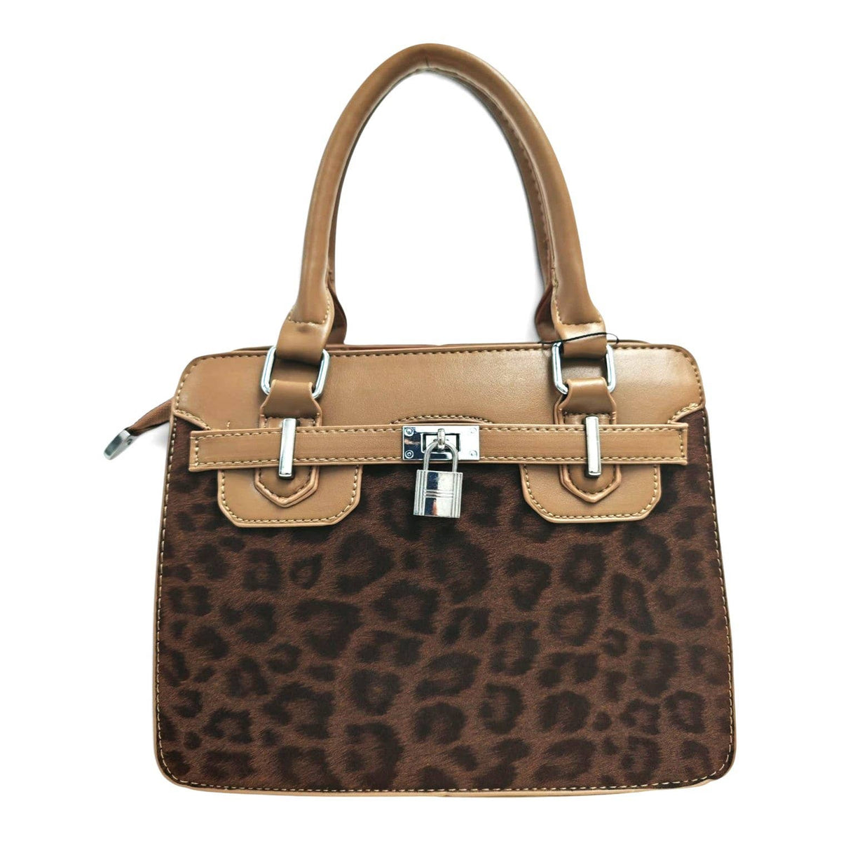 Medium Size Leopard Print Padlock Tote Bag-931-12: Mink