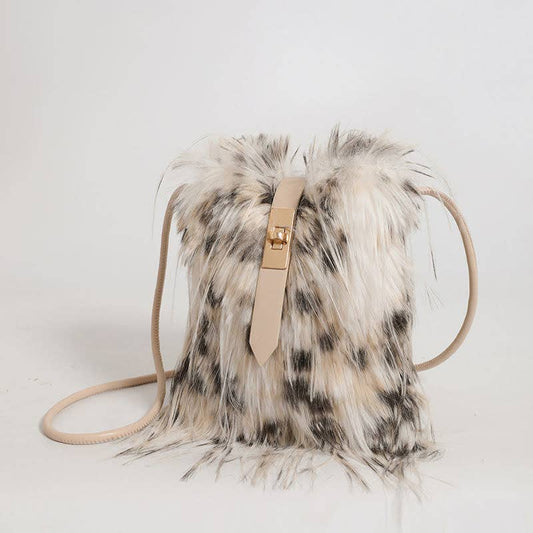 Soft Faux Fur Mobile Bag Essential Bag: Cream two-toned