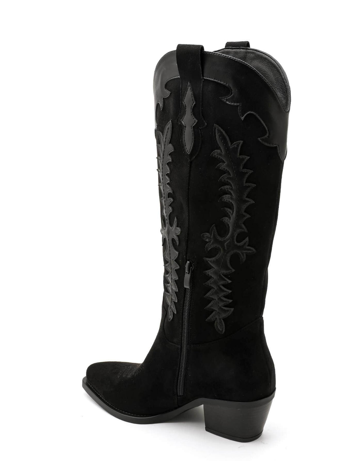 2552A Tall Two‑Material Cowboy Boots with Western Embroideries: KHAKI