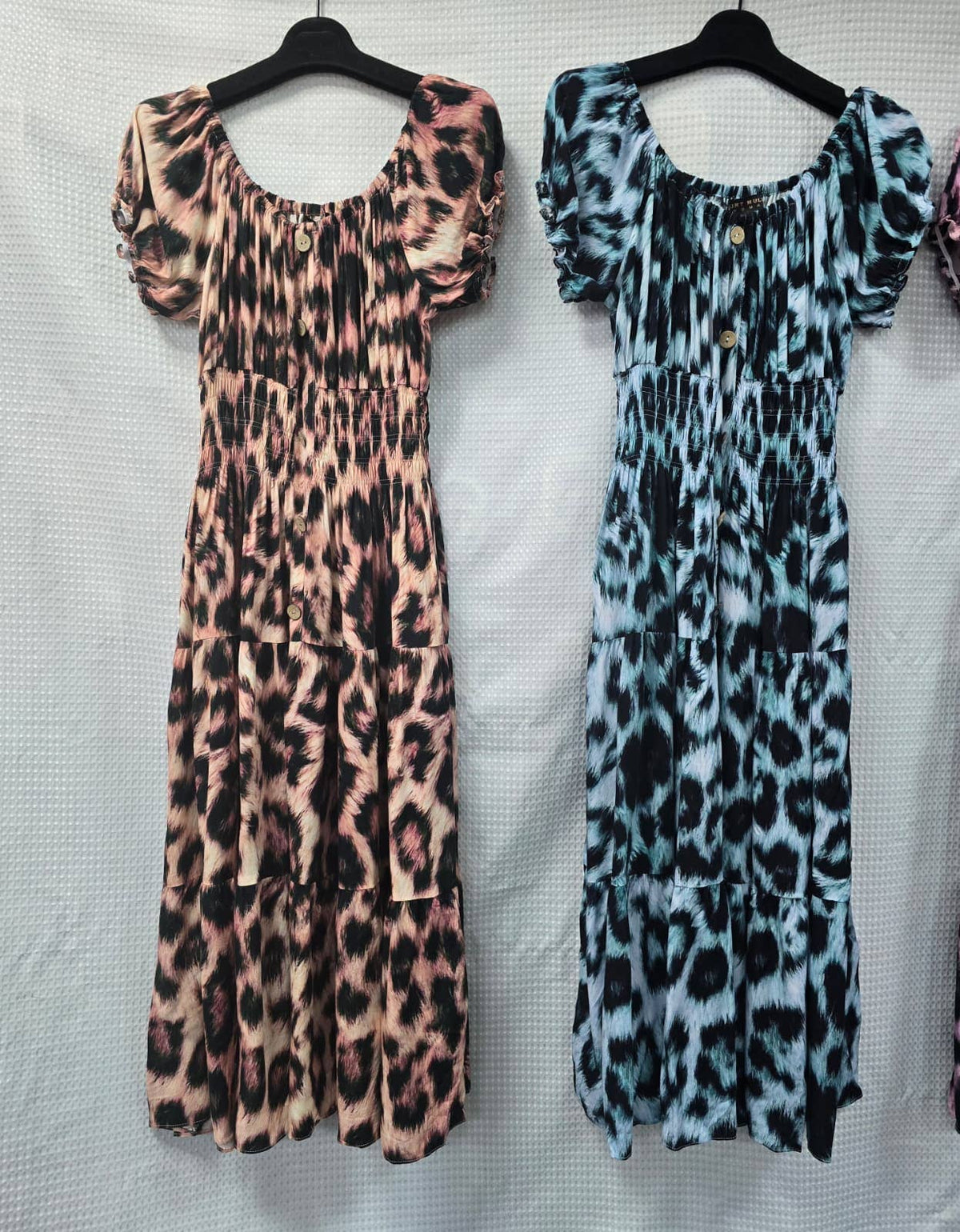 Funky Leopard Bardot Midi Dress: Soft Pink