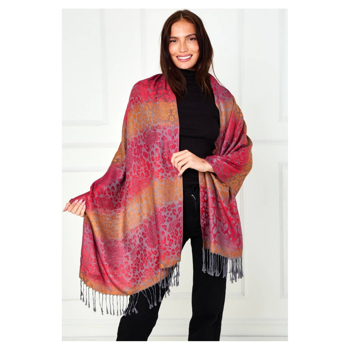 Super Soft Reversible Pashmina C48-2 Leopard: Orange-taupe