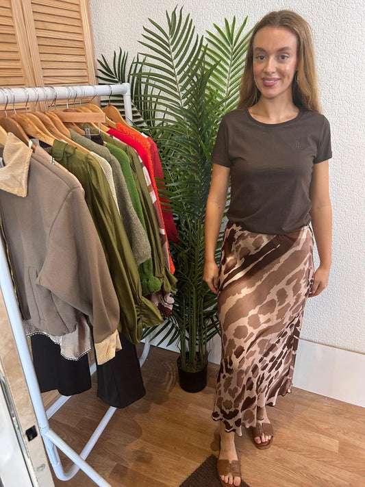 Animal Print Satin Skirt