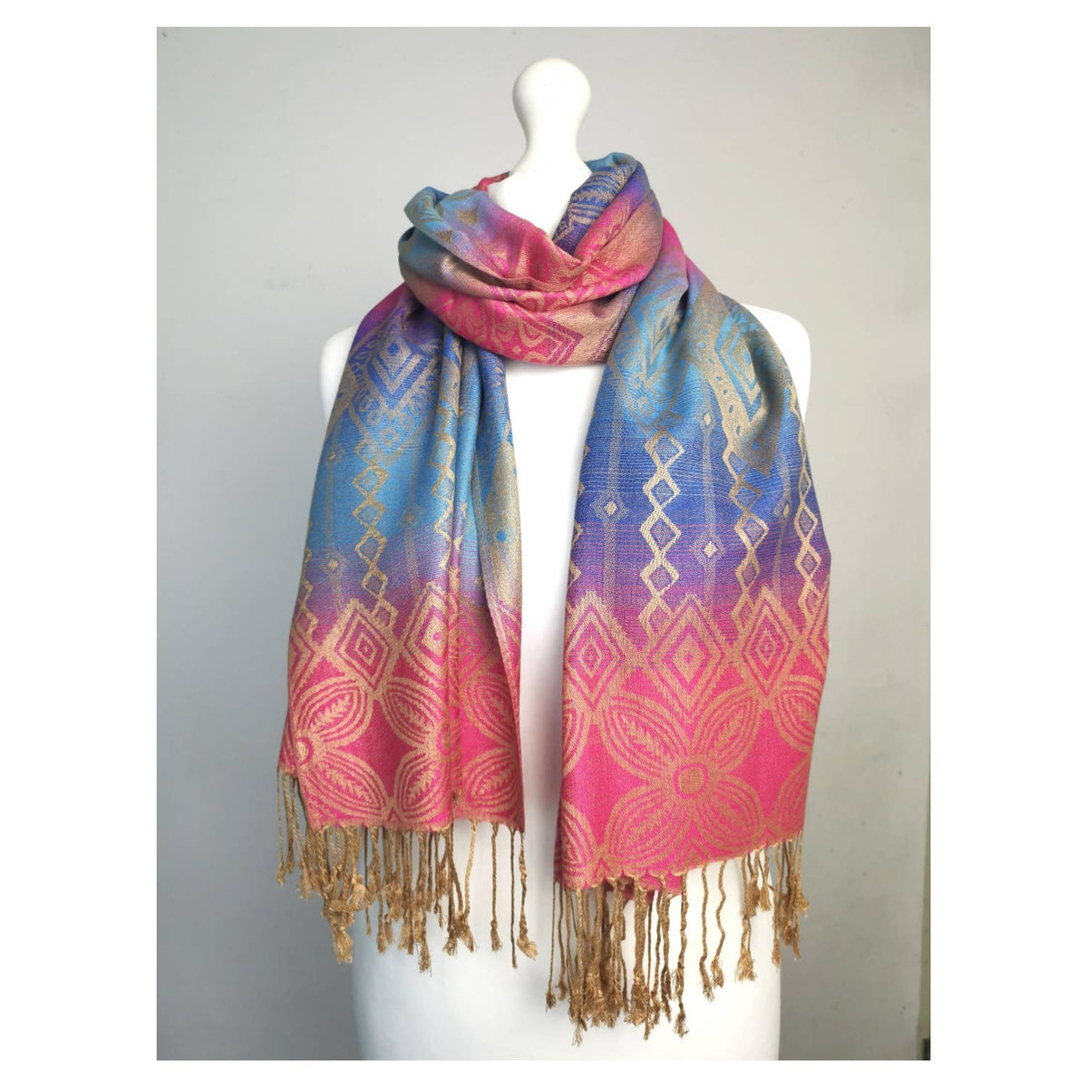Super Soft Reversible Pashmina scarf /Shawl-Azec 6364: Blue