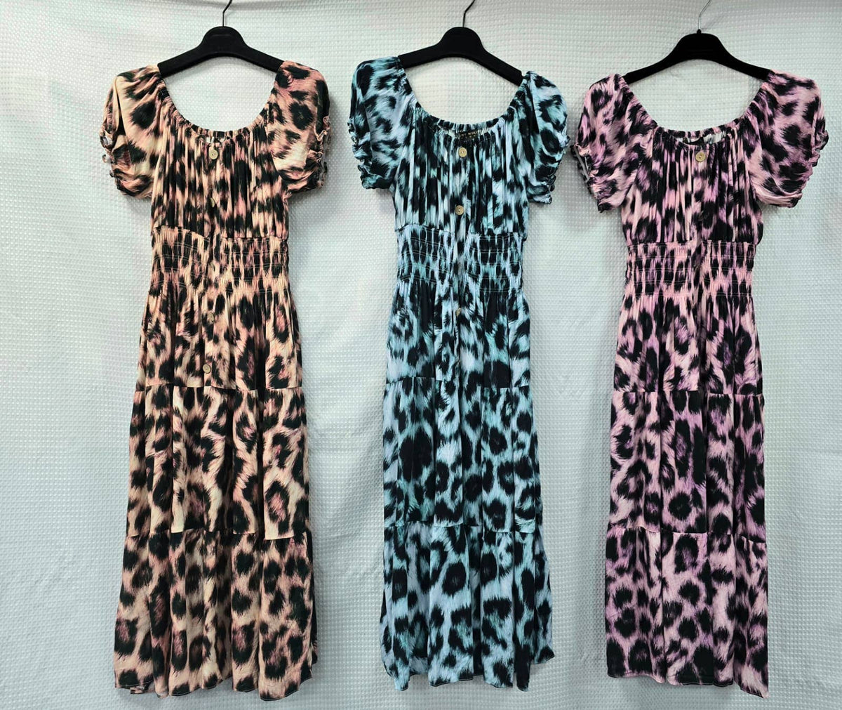 Funky Leopard Bardot Midi Dress: Soft Pink