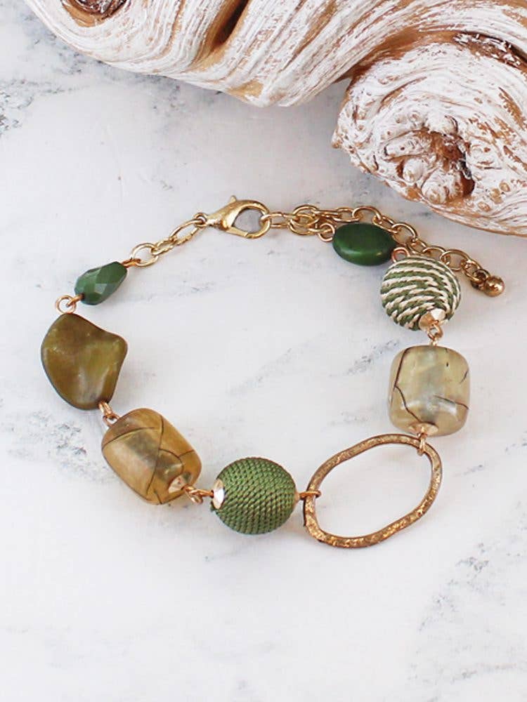 AY6602GN BEADED BALL & BEATEN RING BRACELET