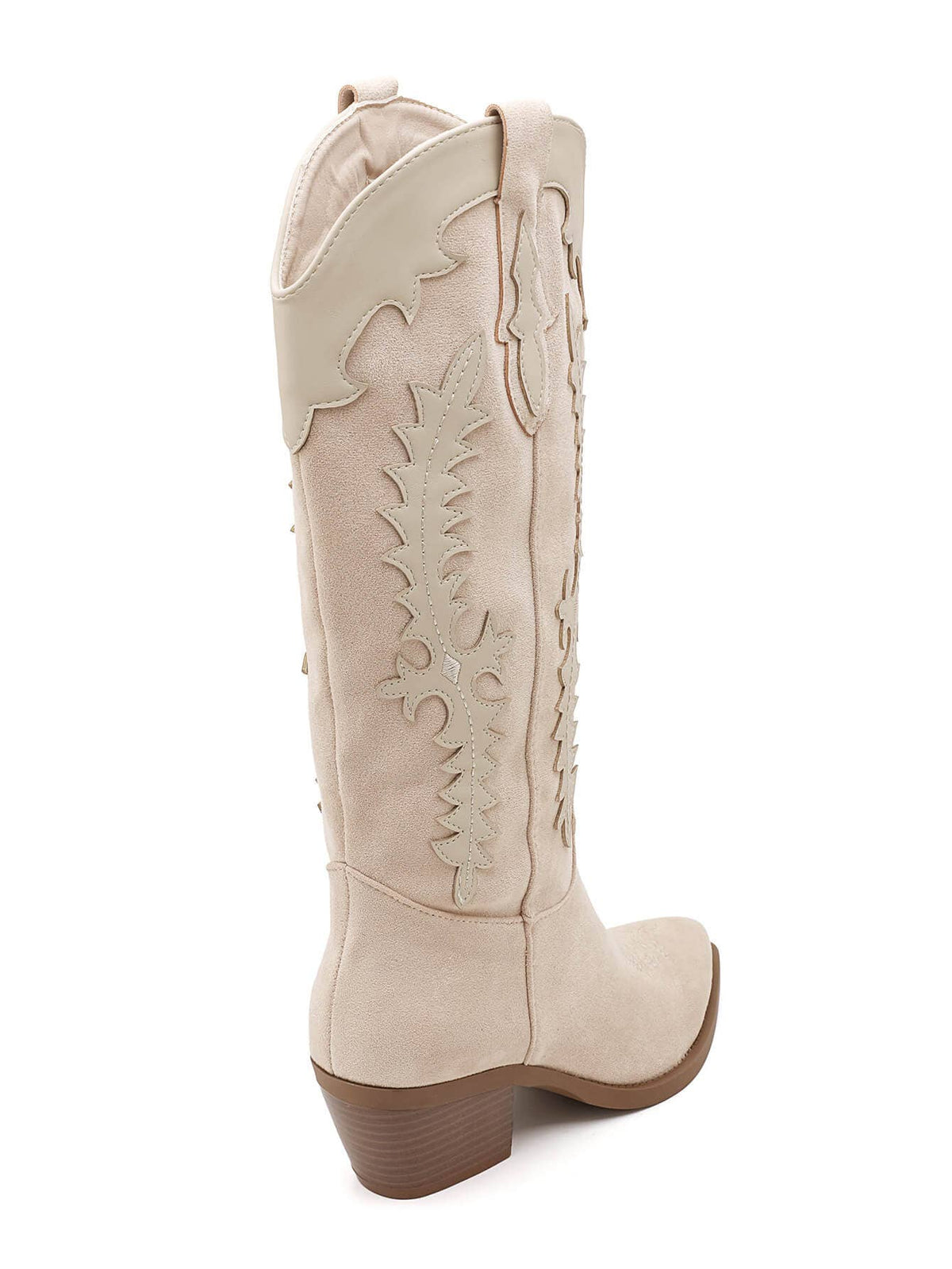 2552A Tall Two‑Material Cowboy Boots with Western Embroideries: KHAKI